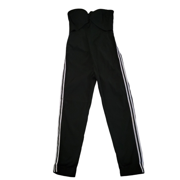 NWT UNIQ Black Strapless Ankle Lenght Jumpsuit Romper w/Side Stripe - Picture 1 of 13